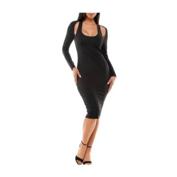 knee length dresses for ladies Momyknows Elegant Long Sleeve Maternity Dress Ultimate Baby Shower Outfit  White Bodycon Dress to Embrace Your Bump main image 1